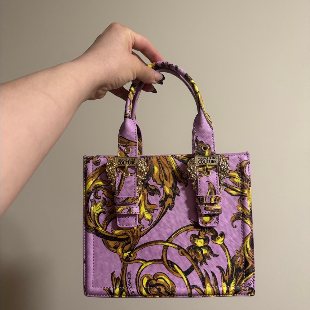 Versace Collection Purple and Gold Mini Bag with Baroque Design